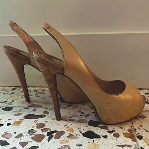 Christian Louboutin leather nude peep toe stilettos